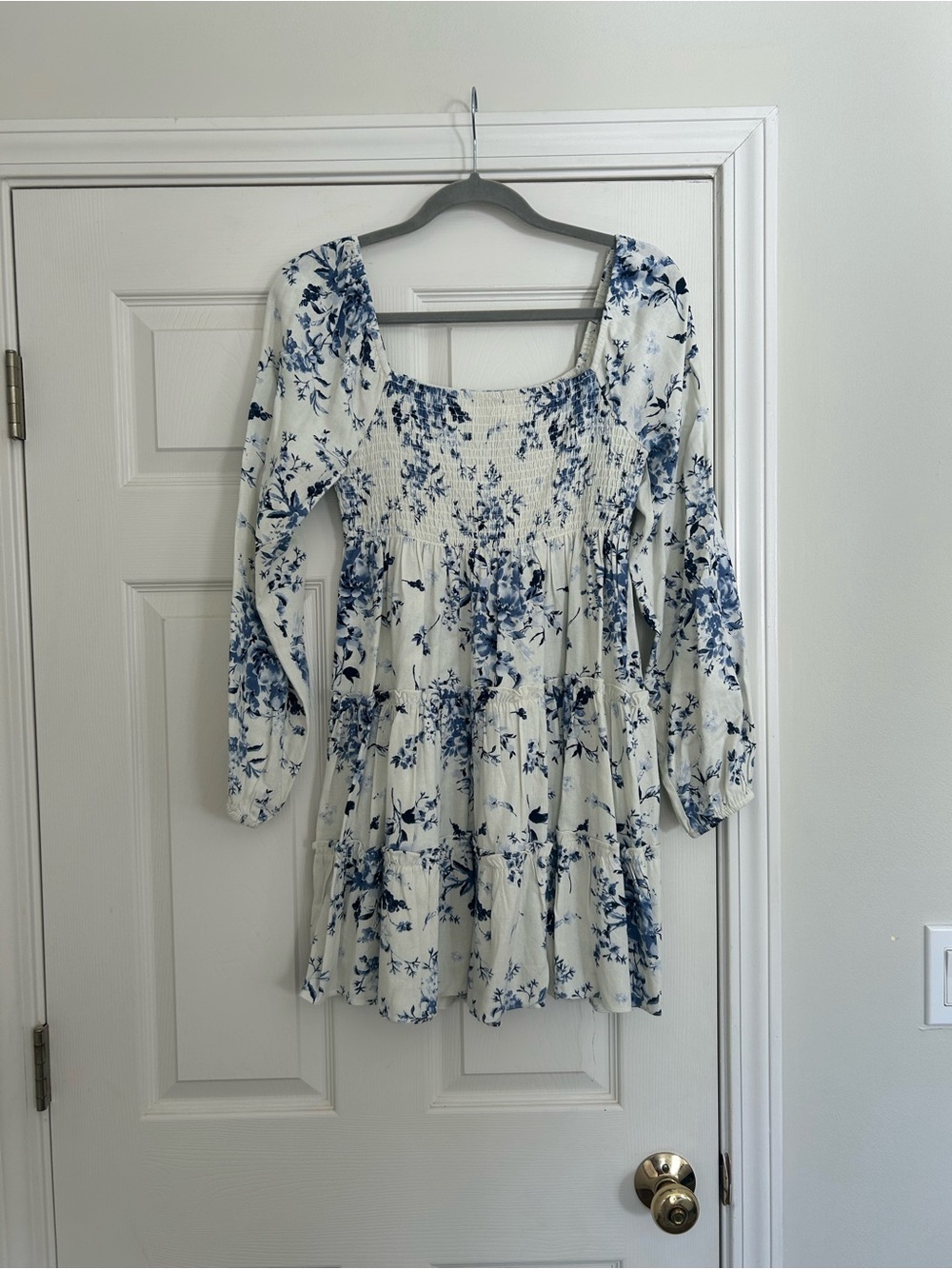 Altar'd State White and Blue Smocked Mini Dress
